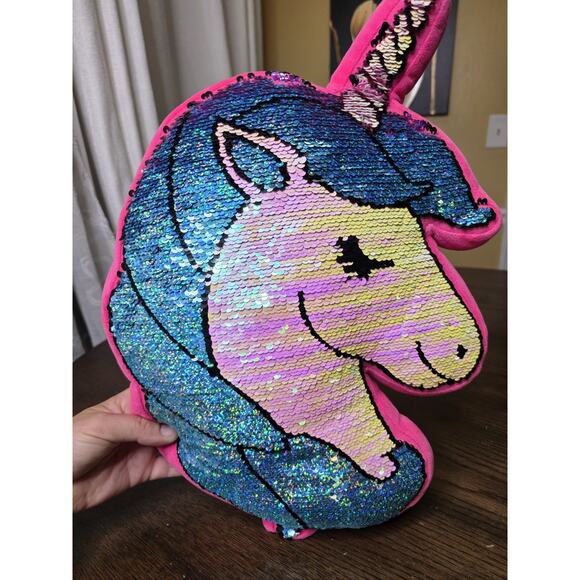 Unicorn Pink Silver Reversible Sequin Throw Pillows 14”x 12” Decorative Mermaid - Picture 3 of 16